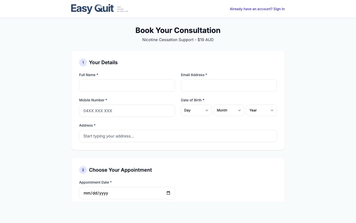 EasyQuit Portal screenshot