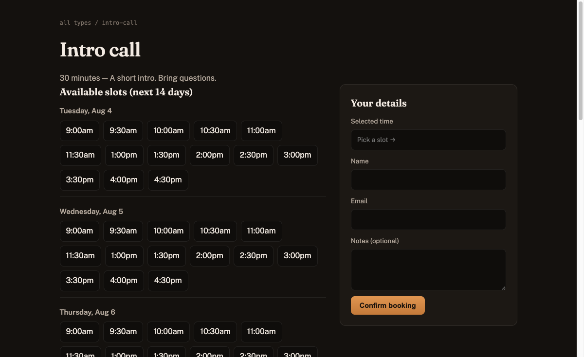 Barron Booking public slot picker