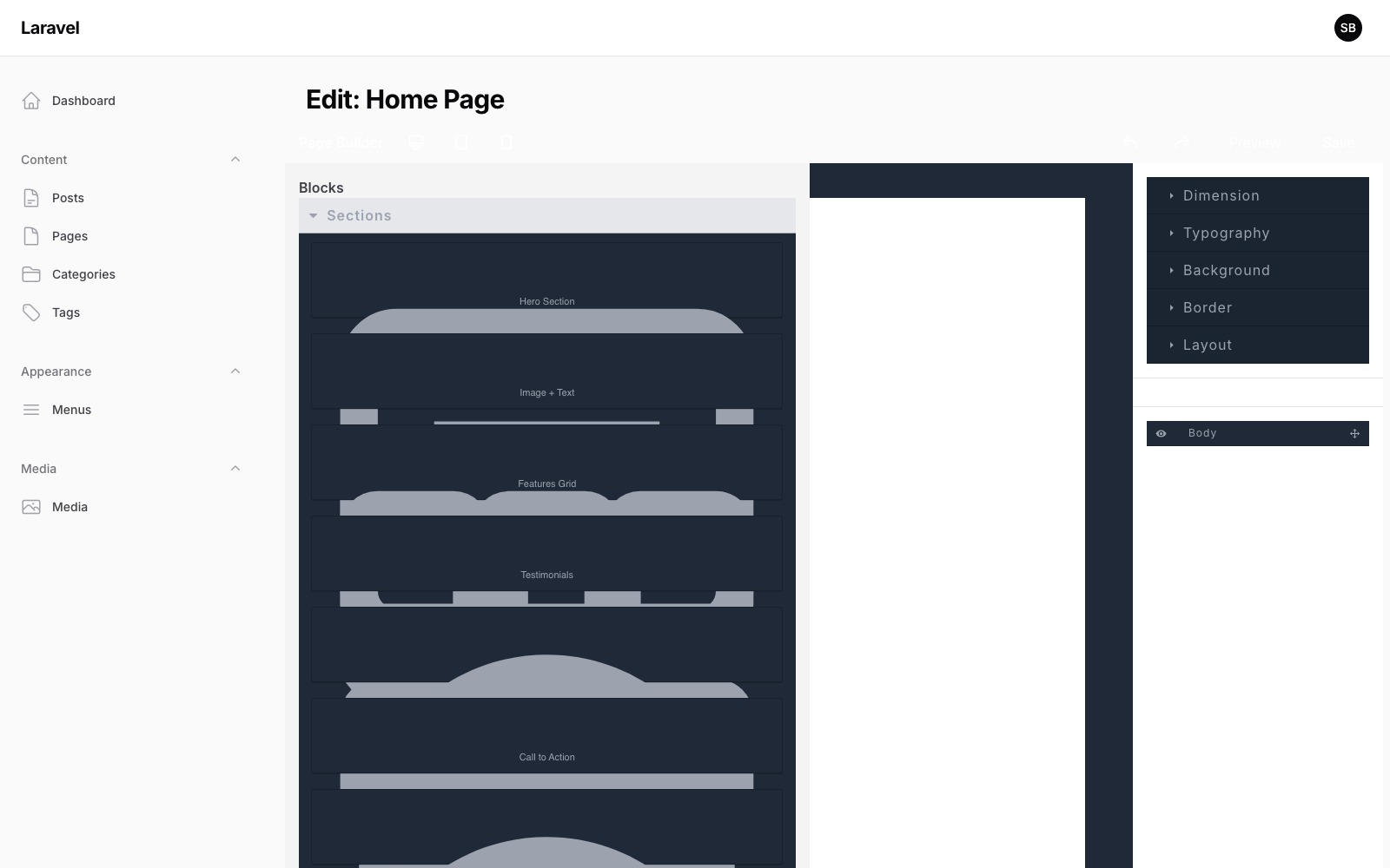 Laravel Page Builder screenshot