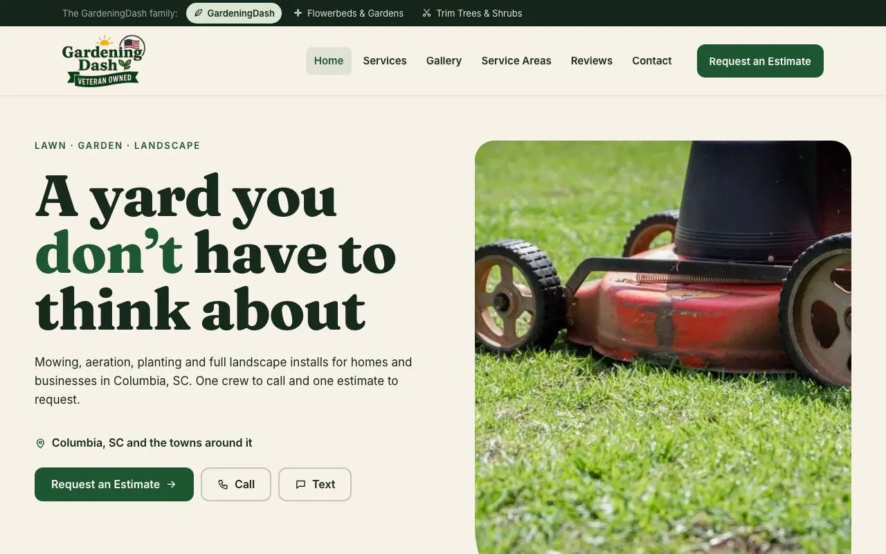 Screenshot of the three connected landscaping sites demo