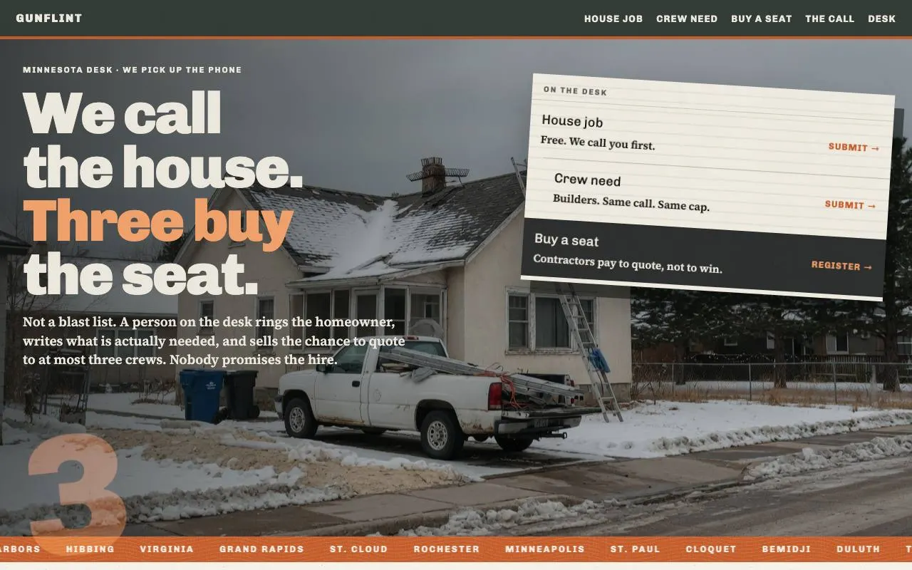 Screenshot of the contractor lead generation demo