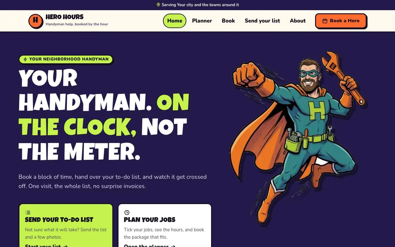 Screenshot of the handyman booking site demo