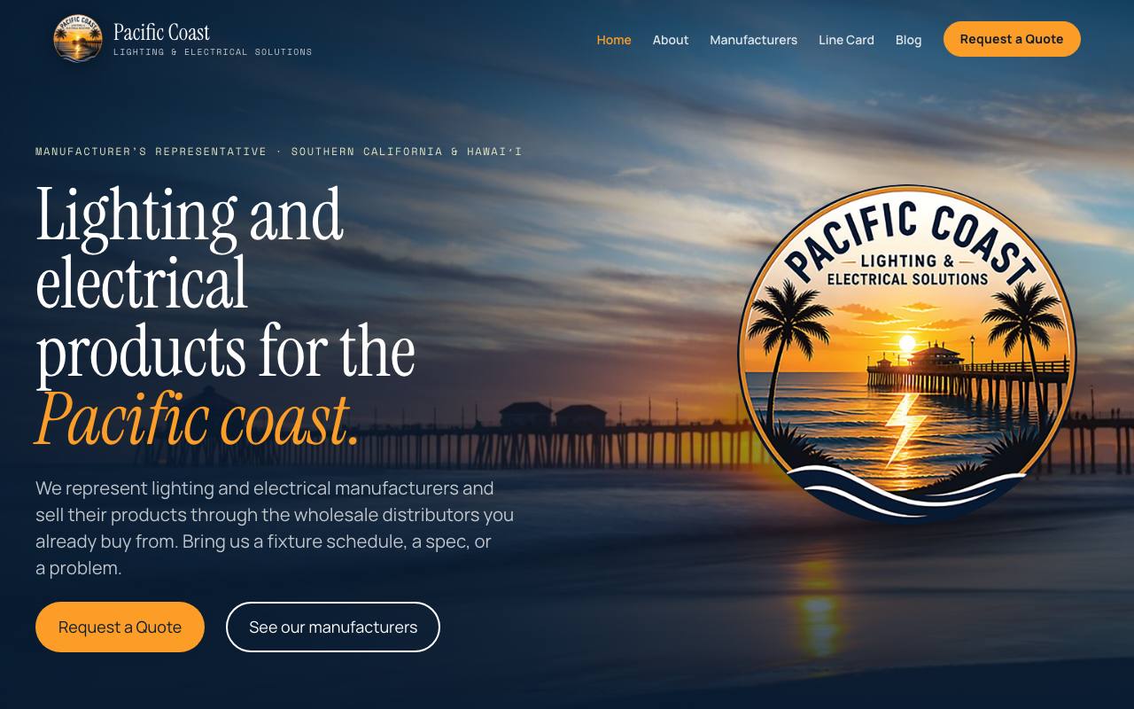 Screenshot of the lighting contractor site demo